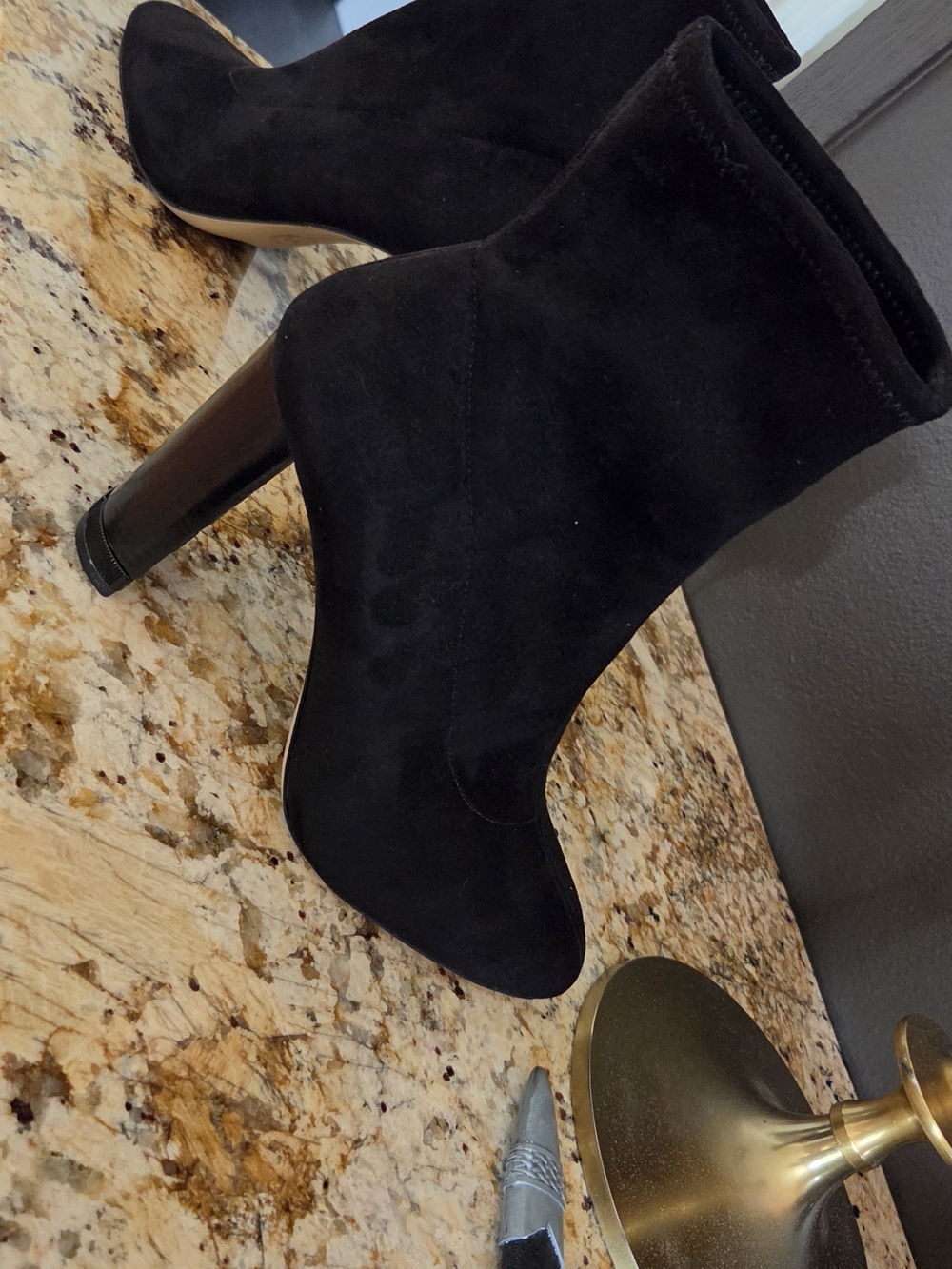 Black Suede High Heel Ankle Boots - Women